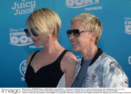 Filmpremiere Finding Dory in Hollywood Cast member Ellen DeGeneres (R), the voice of Dory and her spouse, actress Portia de Rossi attend the premiere of the animated motion picture comedy Finding Dory at the El Capitan Theatre in the Hollywood section of Los Angeles on June 8, 2016. Storyline: The friendly-but-forgetful blue tang fish reunites with her loved ones, and everyone learns a few things about the real meaning of family along the way.  LAP2016060809 JIMxRUYMEN