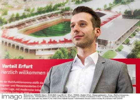 Erfurt , 090616 , Stadion Erfurt , Steigerwaldstadion , Arena , Multifunktionsarena , Baufortschritt , Pressekonferenz zum Aufbau der Bühne für das Konzert von Herbert Grönemeyer im Bild: Christian Fothe Prokurist Arena Erfurt