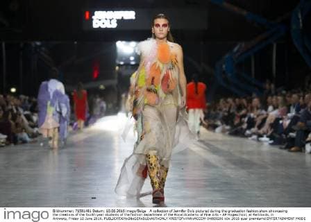 A collection of Jennifer Dols pictured during the graduation fashion show showcasing the creations of the fourth year students of the fashion department of the Royal Academy of Fine Arts - AP Hogeschool, at Parkloods, in Antwerp, Friday 10 June 2016.  KRISTOFxVANxACCOM 04869286