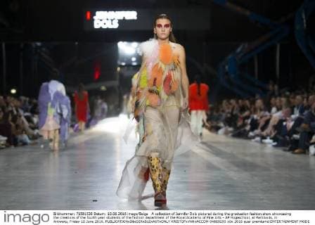A collection of Jennifer Dols pictured during the graduation fashion show showcasing the creations of the fourth year students of the fashion department of the Royal Academy of Fine Arts - AP Hogeschool, at Parkloods, in Antwerp, Friday 10 June 2016.  KRISTOFxVANxACCOM 04869295