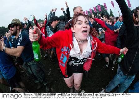June 11, 2016 - Manchester, Greater Manchester, UK - Manchester , UK . England fans watch the England vs Russia match on a big screen at Parklife music festival at Heaton Park in Manchester Manchester UK  - ZUMAl94_