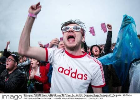 June 11, 2016 - Manchester, Greater Manchester, UK - Manchester , UK . England fans watch the England vs Russia match on a big screen at Parklife music festival at Heaton Park in Manchester Manchester UK  - ZUMAl94_