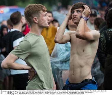 June 11, 2016 - Manchester, Greater Manchester, UK - Manchester , UK . England fans watch the England vs Russia match on a big screen at Parklife music festival at Heaton Park in Manchester Manchester UK  - ZUMAl94_
