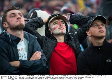 June 11, 2016 - Manchester, Greater Manchester, UK - Manchester , UK . England fans watch the England vs Russia match on a big screen at Parklife music festival at Heaton Park in Manchester Manchester UK  - ZUMAl94_