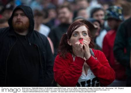 June 11, 2016 - Manchester, Greater Manchester, UK - Manchester , UK . England fans watch the England vs Russia match on a big screen at Parklife music festival at Heaton Park in Manchester Manchester UK  - ZUMAl94_