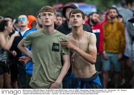 June 11, 2016 - Manchester, Greater Manchester, UK - Manchester , UK . England fans watch the England vs Russia match on a big screen at Parklife music festival at Heaton Park in Manchester Manchester UK  - ZUMAl94_