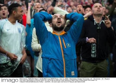 June 11, 2016 - Manchester, Greater Manchester, UK - Manchester , UK . England fans watch the England vs Russia match on a big screen at Parklife music festival at Heaton Park in Manchester Manchester UK  - ZUMAl94_