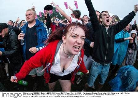 June 11, 2016 - Manchester, Greater Manchester, UK - Manchester , UK . England fans watch the England vs Russia match on a big screen at Parklife music festival at Heaton Park in Manchester Manchester UK  - ZUMAl94_