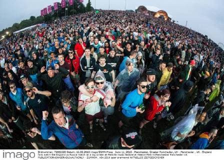 June 11, 2016 - Manchester, Greater Manchester, UK - Manchester , UK . England fans watch the England vs Russia match on a big screen at Parklife music festival at Heaton Park in Manchester Manchester UK  - ZUMAl94_