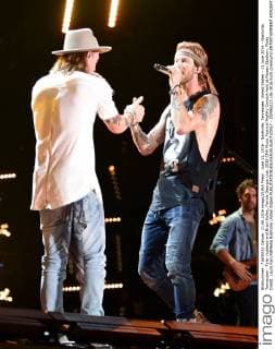 June 11, 2016 - Nashville, Tennessee, United States - 11 June 2016 - Nashville, Tennessee - Tyler Hubbard and Brian Kelley, Florida Georgia Line. 2016 CMA Music Festival Nightly Concert held at Nissan Stadium. Photo Credit: Laura Farr AdMedia Nashville United States - ZUMAa123