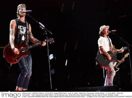 June 11, 2016 - Nashville, Tennessee, United States - 11 June 2016 - Nashville, Tennessee - Tyler Hubbard and Brian Kelley, Florida Georgia Line. 2016 CMA Music Festival Nightly Concert held at Nissan Stadium. Photo Credit: Laura Farr AdMedia Nashville United States - ZUMAa123