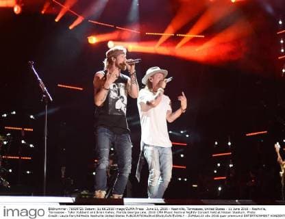 June 11, 2016 - Nashville, Tennessee, United States - 11 June 2016 - Nashville, Tennessee - Tyler Hubbard and Brian Kelley, Florida Georgia Line. 2016 CMA Music Festival Nightly Concert held at Nissan Stadium. Photo Credit: Laura Farr AdMedia Nashville United States - ZUMAa123