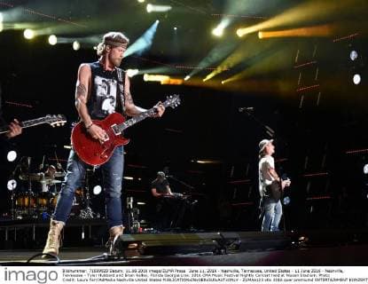 June 11, 2016 - Nashville, Tennessee, United States - 11 June 2016 - Nashville, Tennessee - Tyler Hubbard and Brian Kelley, Florida Georgia Line. 2016 CMA Music Festival Nightly Concert held at Nissan Stadium. Photo Credit: Laura Farr AdMedia Nashville United States - ZUMAa123