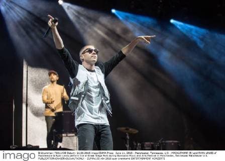 June 11, 2016 - Manchester, Tennessee, U.S - MACKLEMORE (R) and RYAN LEWIS of Macklemore & Ryan Lewis perform live at Great Stage Park during Bonnaroo Music and Arts Festival in Manchester, Tennessee Manchester U.S. - ZUMAs135