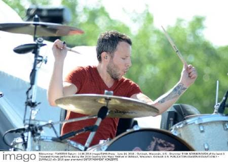 June 14, 2016 - Oshkosh, Wisconsin, U.S - Drummer RYAN SCARBOROUGH of the band A Thousand Horses performs during the 2016 Country USA Music Festival in Oshkosh, Wisconsin. Oshkosh U.S. - ZUMAb115