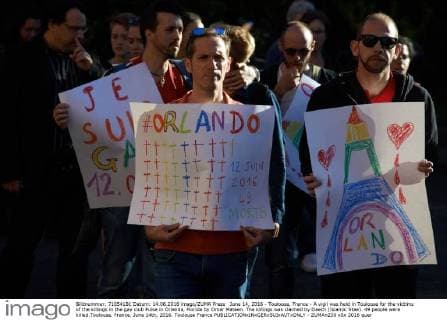 June 14, 2016 - Toulouse, France - A vigil was held in Toulouse for the victims of the killings in the gay club Pulse in Orlanda, Florida by Omar Mateen. The killings was claimed by Daech (Islamic Stae). 49 people were killed.Toulouse. France. June 14th, 2016. Toulouse France  - ZUMAn230