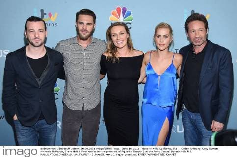 June 16, 2016 - Beverly Hills, California, U.S. - Gethin Anthony, Grey Damon, Michaela McManus, Claire Holt & Davi arrives for the premiere of Aquarius Season 2 at the Paley Center. Beverly Hills U.S. - ZUMAo05_