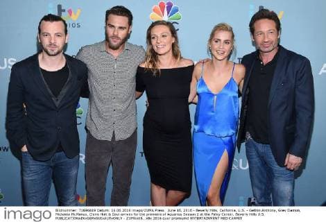 June 16, 2016 - Beverly Hills, California, U.S. - Gethin Anthony, Grey Damon, Michaela McManus, Claire Holt & Davi arrives for the premiere of Aquarius Season 2 at the Paley Center. Beverly Hills U.S. - ZUMAo05_