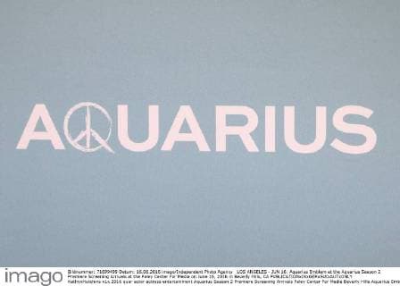 LOS ANGELES - JUN 16: Aquarius Emblem at the Aquarius Season 2 Premiere Screening Arrivals at the Paley Center For Media on June 16, 2016 in Beverly Hills, CA  KathyxHutchins