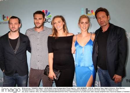 LOS ANGELES - JUN 16: Aquarius Cast, Gethin Anthony, Grey Damon, Michaela McManus, Claire Holt, David Duchovny at the Aquarius Season 2 Premiere Screening Arrivals at the Paley Center For Media on June 16, 2016 in Beverly Hills, CA  KathyxHutchins