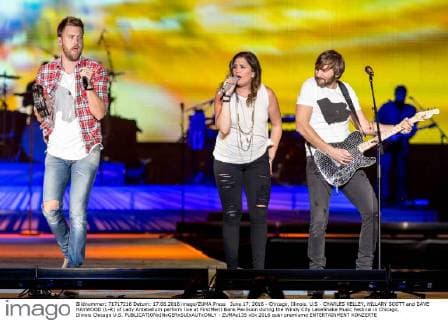 June 17, 2016 - Chicago, Illinois, U.S - CHARLES KELLEY, HILLARY SCOTT and DAVE HAYWOOD (L-R) of Lady Antebellum perform live at FirstMerit Bank Pavilsion during the Windy City LakeShake Music Festival in Chicago, Illinois Chicago U.S. - ZUMAs135