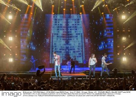 June 17, 2016 - Chicago, Illinois, U.S - CHARLES KELLEY, HILLARY SCOTT and DAVE HAYWOOD (L-R) of Lady Antebellum perform live at FirstMerit Bank Pavilsion during the Windy City LakeShake Music Festival in Chicago, Illinois Chicago U.S. - ZUMAs135