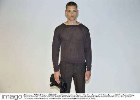 Milan Men s Fashion Week Spring Summer 2017 Milan Fashion Week, Spring Summer 2017. Versace First Look. Pictured: Model  RiccardoxGiordanoxFotosicki