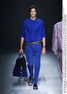 MILAN, June 19, 2016 -- A model presents a creation of Salvatore Ferragamo men s Spring-Summer 2016-2017 collection, part of the Milan Fashion Week in Milan, Italy, on June 19, 2016. ) ITALY-MILAN-FASHION WEEK-MEN-SALVATORE FERRAGAMO jinxyu 
