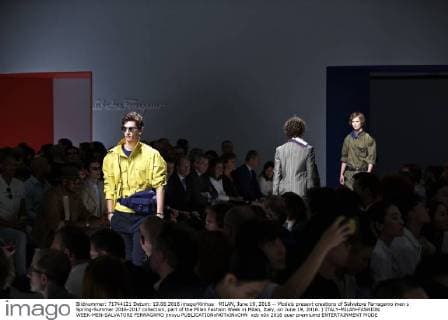 MILAN, June 19, 2016 -- Models present creations of Salvatore Ferragamo men s Spring-Summer 2016-2017 collection, part of the Milan Fashion Week in Milan, Italy, on June 19, 2016. ) ITALY-MILAN-FASHION WEEK-MEN-SALVATORE FERRAGAMO jinxyu 