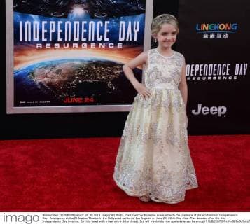 Cast member Mckenna Grace attends the premiere of the sci-fi motion Independence Day: Resurgence at the El Capitan Theatre in the Hollywood section of Los Angeles on June 20, 2016. Storyline: Two decades after the first Independence Day invasion, Earth is faced with a new extra-Solar threat. But will mankind s new space defenses be enough?  LAP2016062012 JIMxRUYMEN