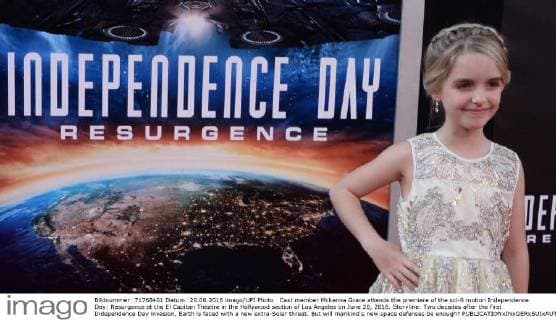 Cast member Mckenna Grace attends the premiere of the sci-fi motion Independence Day: Resurgence at the El Capitan Theatre in the Hollywood section of Los Angeles on June 20, 2016. Storyline: Two decades after the first Independence Day invasion, Earth is faced with a new extra-Solar threat. But will mankind s new space defenses be enough?  LAP2016062014 JIMxRUYMEN