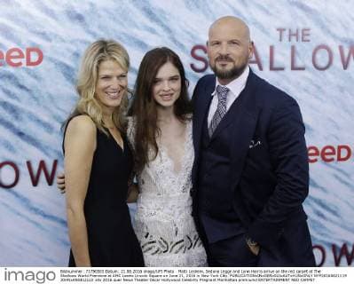 Matti Leshem, Sedona Legge and Lynn Harris arrive on the red carpet at The Shallows World Premiere at AMC Loews Lincoln Square on June 21, 2016 in New York City.  NYP20160621119 JOHNxANGELILLO