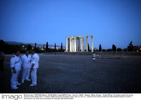 June 21, 2016 - Athens, Attica, Greece - Greek Military Orchestra performs at the Temple of Olympian Zeus in Athens celebrating the European Music Day on June 21, 2016 Athens Greece  - ZUMAn230