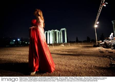 June 21, 2016 - Athens, Attica, Greece - Soprano Eleni Papadopoulou practices before concert. Greek Military Orchestra performs at the Temple of Olympian Zeus in Athens celebrating the European Music Day on June 21, 2016 Athens Greece  - ZUMAn230