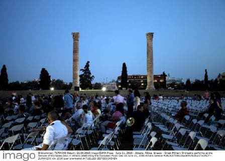 June 21, 2016 - Athens, Attica, Greece - Greek Military Orchestra performs at the Temple of Olympian Zeus in Athens celebrating the European Music Day on June 21, 2016 Athens Greece  - ZUMAn230