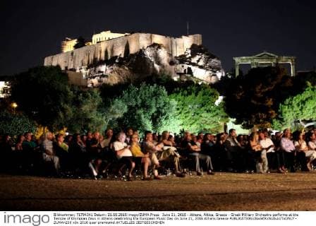 June 21, 2016 - Athens, Attica, Greece - Greek Military Orchestra performs at the Temple of Olympian Zeus in Athens celebrating the European Music Day on June 21, 2016 Athens Greece  - ZUMAn230