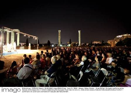 June 21, 2016 - Athens, Attica, Greece - Greek Military Orchestra performs at the Temple of Olympian Zeus in Athens celebrating the European Music Day on June 21, 2016 Athens Greece  - ZUMAn230