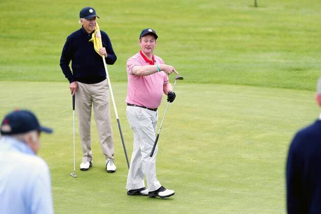June 23, 2016 - Castlebar, Mayo, Ireland - U.S. Vice President Joe Biden joins Irish Taoiseach Enda Kenny in a round of golf at Castlebar Golf Club June 23, 2016 in Castlebar, County Mayo, Ireland. Castlebar Ireland - ZUMAp138