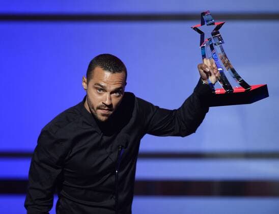 Grey s Anatomy actor and activist Jesse Williams accepts the Humanitarian Award onstage during the 16th annual BET Awards at Microsoft Theater in Los Angeles on June 26, 2016. When Williams, the star executive producer of the documentary Stay Woke: The Black Lives Matter Movement accepted the award, his emotional speech practically broke the internet.  LAP20160626803 JIMxRUYMEN