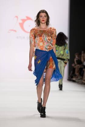 June 29, 2016 - Berlin, Germany - A model carries a flag of the European Union as she walks the runway at the Anja Gockel show during the Mercedes-Benz Fashion Week Berlin Spring Summer 2017 at Erika Hess Eisstadion in Berlin, Germany on June 29, 2016. Berlin Germany  - ZUMAn230