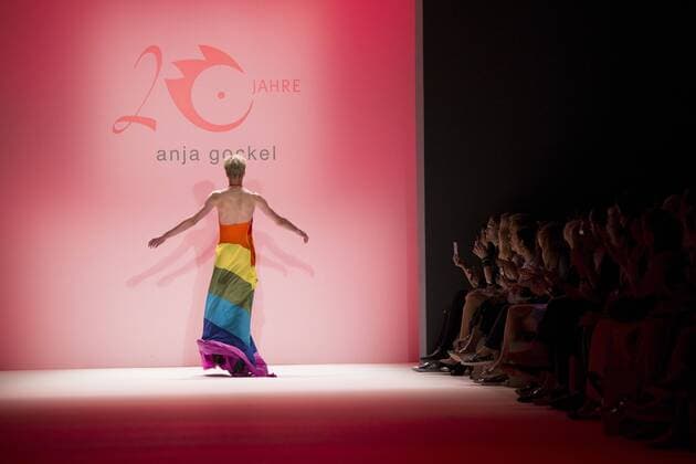 June 29, 2016 - Berlin, Germany - A model carries a LGBT rainbow flag as he walks the runway at the Anja Gockel show during the Mercedes-Benz Fashion Week Berlin Spring Summer 2017 at Erika Hess Eisstadion in Berlin, Germany on June 29, 2016. Berlin Germany  - ZUMAn230