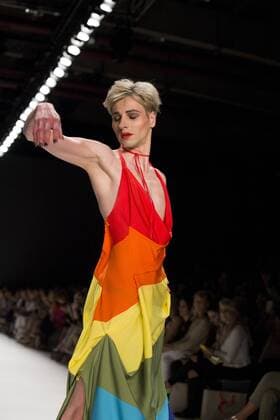 June 29, 2016 - Berlin, Germany - A model carries a LGBT rainbow flag as he walks the runway at the Anja Gockel show during the Mercedes-Benz Fashion Week Berlin Spring Summer 2017 at Erika Hess Eisstadion in Berlin, Germany on June 29, 2016. Berlin Germany  - ZUMAn230