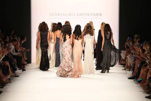 Berlin: Guido Maria Kretschmer at the Fashion Week The photo shows Models with the collection of Guido Maria Kretschmer on the catwalk in the Erika Hess Ice Stadium in Berlin-Weding. From 28 June to 1 July 2016 will for the 19th time, the Mercedes-Benz Fashion Week Berlin. Numerous labels are taking part in the German fashion week for the 2017 spring summer season.  SimonexKuhlmey