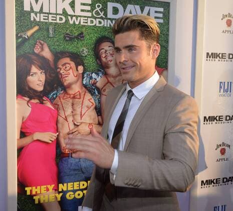 Cast member Zac Efron attend sthe premiere of the motion picture comedy Mike and Dave Need Wedding Dates at the ArcLight Cinema Dome in the Hollywood section of Los Angeles on June 29, 2016. Storyline: Hard-partying brothers place an online ad to find the perfect dates for their sister s Hawaiian wedding. Hoping for a wild getaway, the boys instead find themselves outsmarted and out-partied by the uncontrollable duo.  LAP2016062914 JIMxRUYMEN