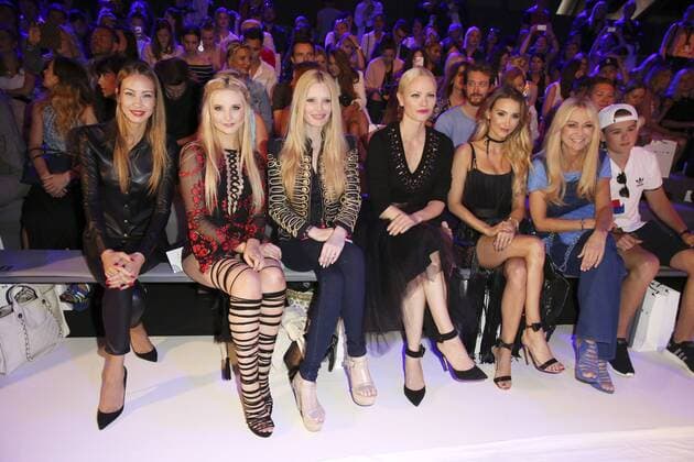 Alessandra Meyer-Wölden, Anna Hiltrop, Mirja du Mont, Franziska Knuppe, Sophie Hermann und enny Elvers mit Sohn Paul Jolig bei der Dimitri Fashion Show auf der Mercedes-Benz Fashion Week Berlin Spring Summer 2017. Berlin, 30.06.2016 Foto:xS.xGabschx xFuturexImage