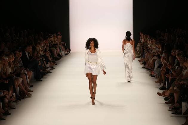 Germany: Dimitri collection at the Mercedes-Benz Fashion Week Model wears the collection of Dimitri during the catwalk in the Erika Hess Ice Stadium in Berlin-Wedding. Numerous labels are taking part in the German fashion week for the 2017 spring summer season.  SimonexKuhlmey