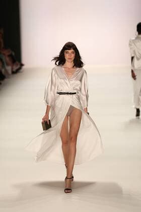 Germany: Dimitri collection at the Mercedes-Benz Fashion Week Model wears the collection of Dimitri during the catwalk in the Erika Hess Ice Stadium in Berlin-Wedding. Numerous labels are taking part in the German fashion week for the 2017 spring summer season.  SimonexKuhlmey