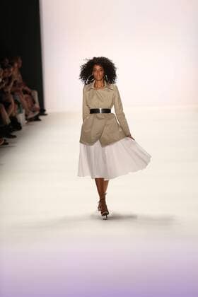 Germany: Dimitri collection at the Mercedes-Benz Fashion Week Model wears the collection of Dimitri during the catwalk in the Erika Hess Ice Stadium in Berlin-Wedding. Numerous labels are taking part in the German fashion week for the 2017 spring summer season.  SimonexKuhlmey