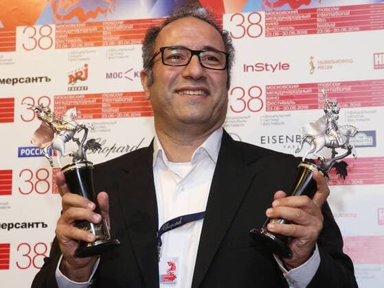 MOSCOW, RUSSIA - JUNE 30, 2016: Director Reza Mirkarimi with the Golden George award main prize for the best film for his film Daughter at the closing of the 38th Moscow International Film Festival. Vyacheslav Prokofyev TASS  TS028878