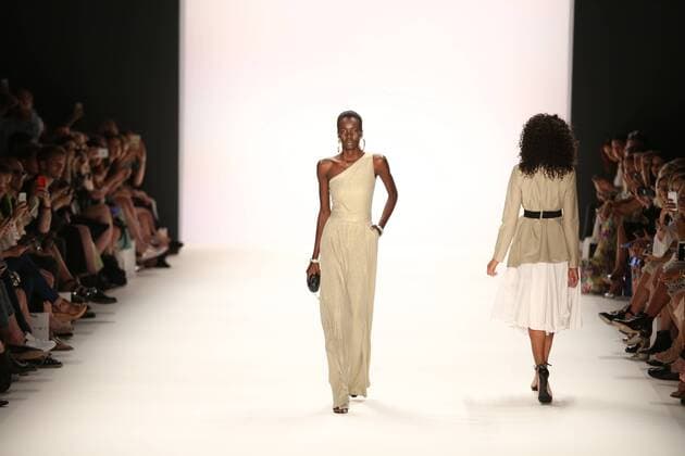Germany: Dimitri collection at the Mercedes-Benz Fashion Week Model wears the collection of Dimitri during the catwalk in the Erika Hess Ice Stadium in Berlin-Wedding. Numerous labels are taking part in the German fashion week for the 2017 spring summer season.  SimonexKuhlmey